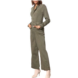 Jason Wu Army Green Utility Cargo Wide Leg High Rise Belted Cotton‎ Jumpsuit SML